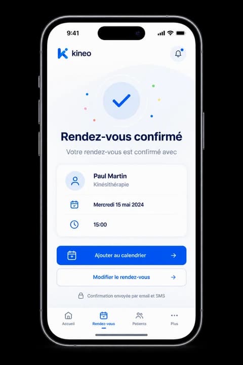 Confirmation de rendez-vous Kineo sur iPhone